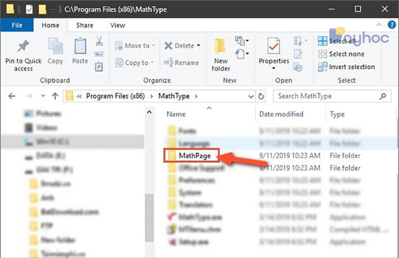 Hình ảnh hướng dẫn truy cập thư mục MathType