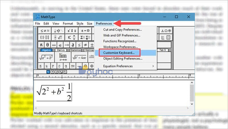 Phím tắt trong MathType