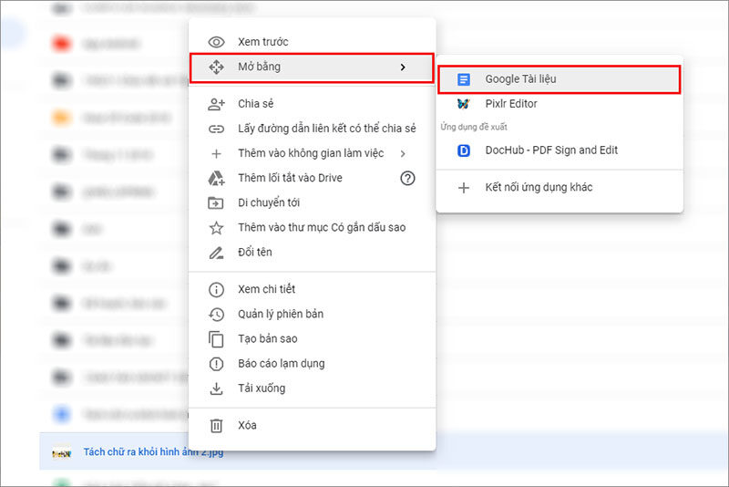 Quá trình mở hình ảnh trong Google Tài Liệu